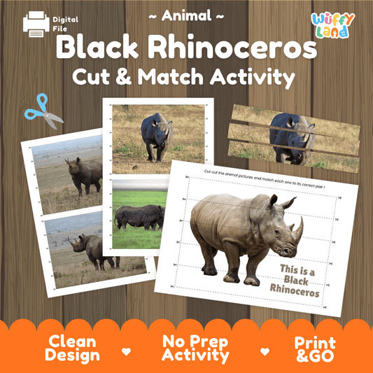 Black Rhinoceros Cut and Match Activity Worksheets | Safari Animal Puzzle Printables