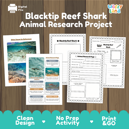 Blacktip Reef Shark Animal Research Project and Worksheets Print and Go Activity