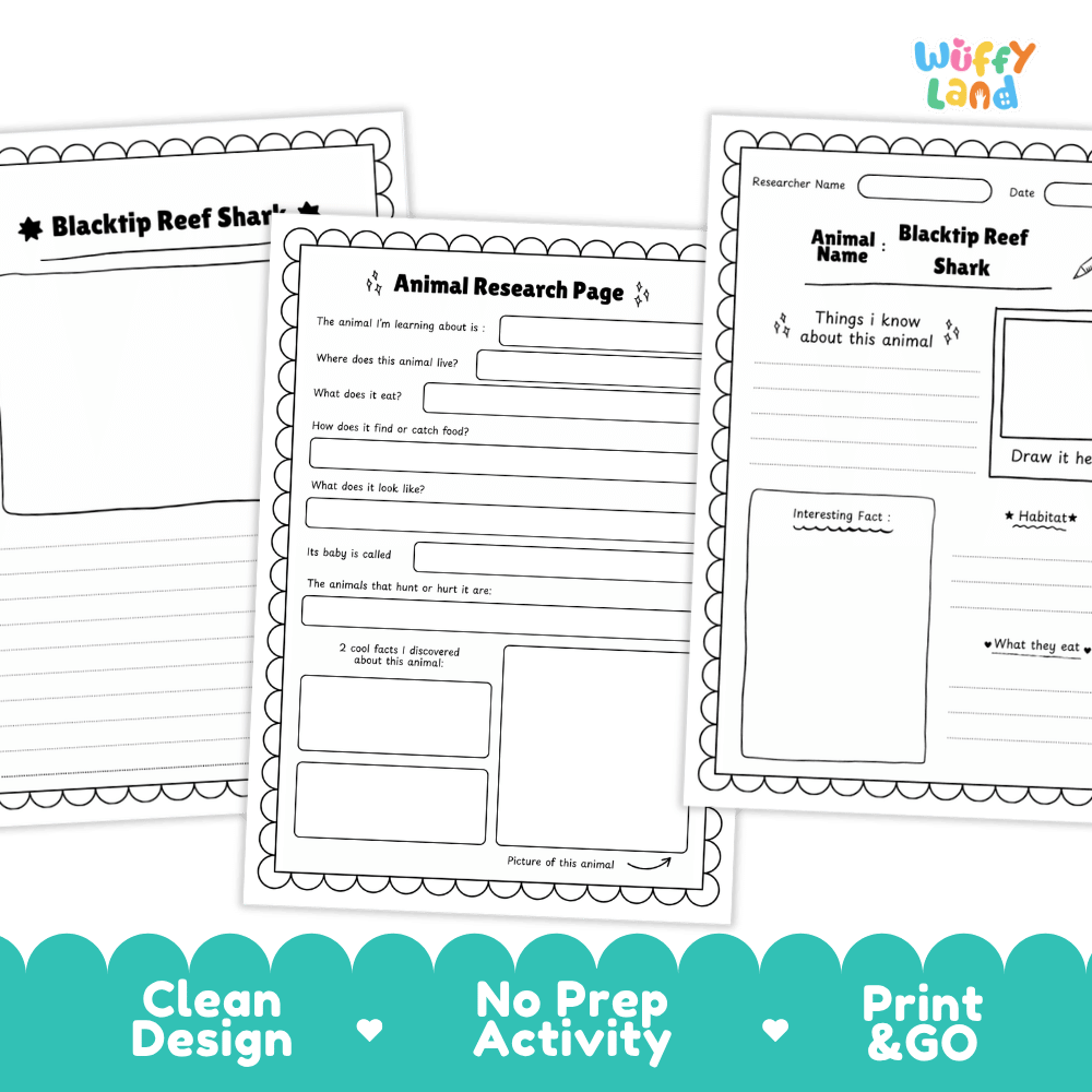 Blacktip Reef Shark Animal Research Project and Worksheets Print and Go Activity