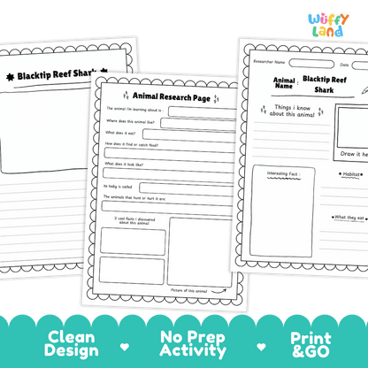 Blacktip Reef Shark Animal Research Project and Worksheets Print and Go Activity