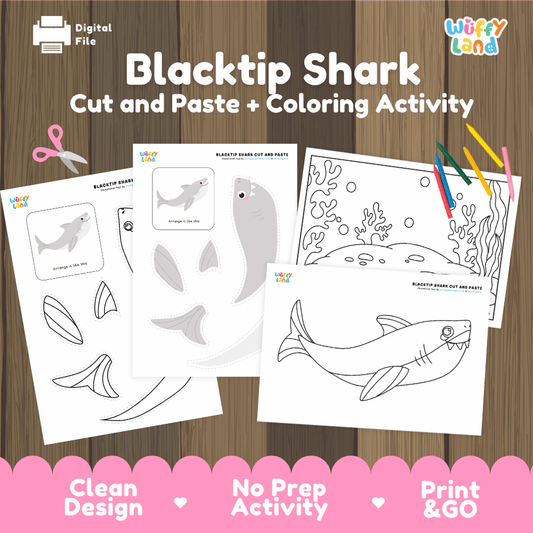 Blacktip Shark Cut and Paste Craft and Coloring Activity Worksheets
