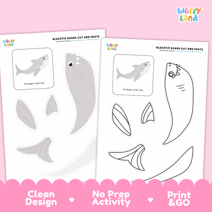 Blacktip Shark Cut and Paste Craft and Coloring Activity Worksheets