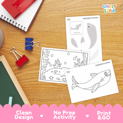 Blacktip Shark Cut and Paste Craft and Coloring Activity Worksheets