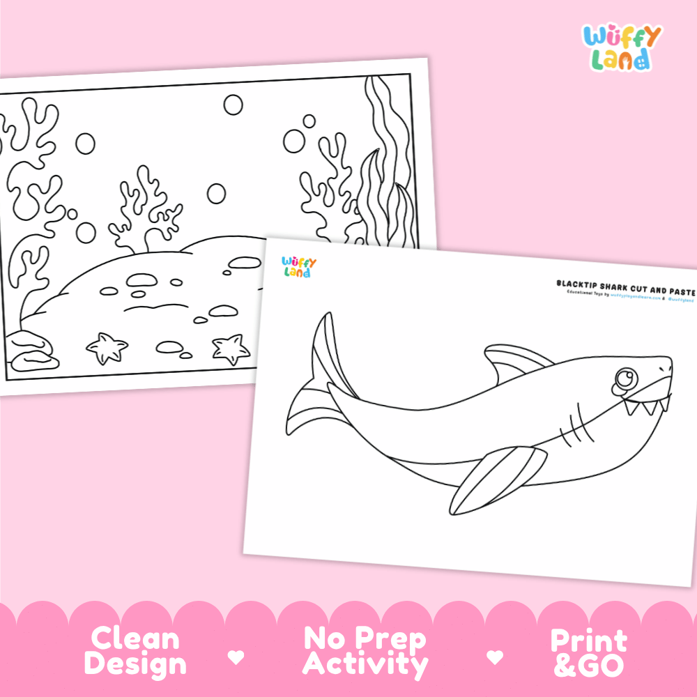 Blacktip Shark Cut and Paste Craft and Coloring Activity Worksheets
