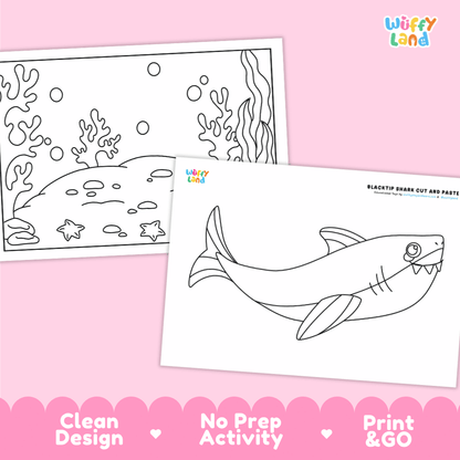 Blacktip Shark Cut and Paste Craft and Coloring Activity Worksheets