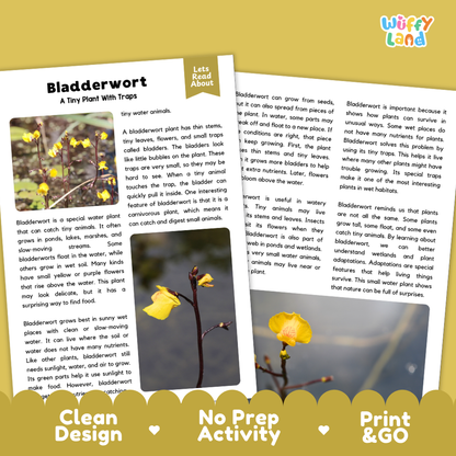 Bladderwort Plant Reading Passages Worksheets and Comprehension Activity