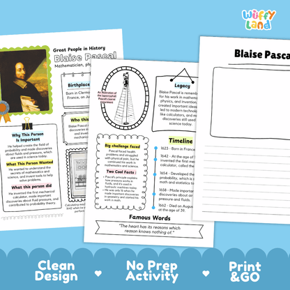 Blaise Pascal Famous People Research Page Worksheets