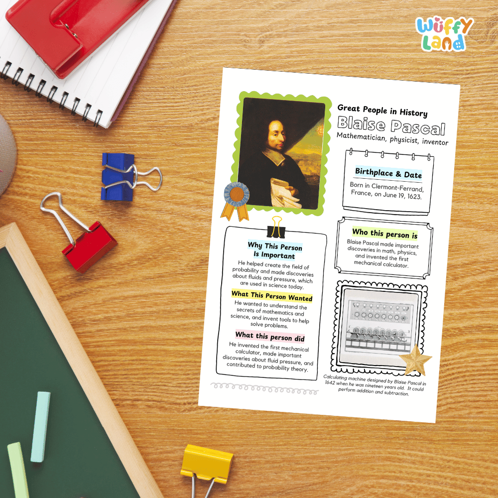 Blaise Pascal Famous People Research Page Worksheets