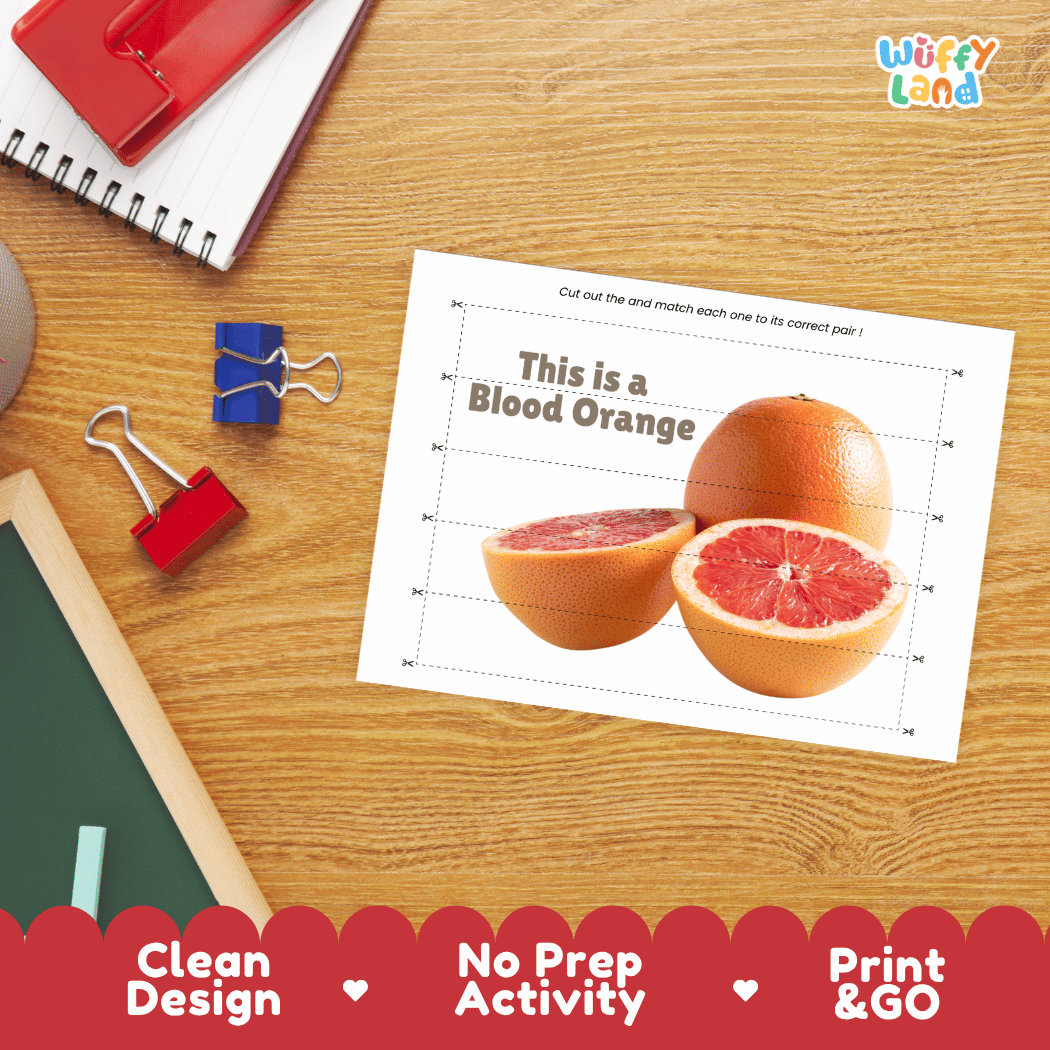 Blood Orange Cut and Match Activity Worksheets | Nuts and Dried Fruits Puzzle Printables