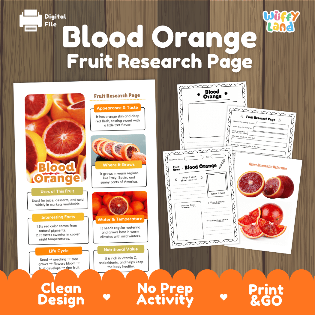 Blood Orange Fruit Research Page Worksheets and Fact Sheet