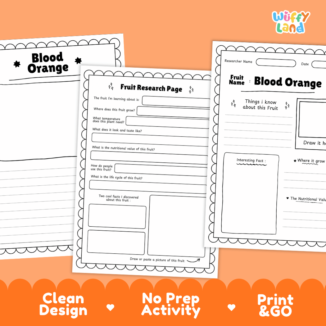 Blood Orange Fruit Research Page Worksheets and Fact Sheet