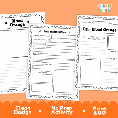 Blood Orange Fruit Research Page Worksheets and Fact Sheet