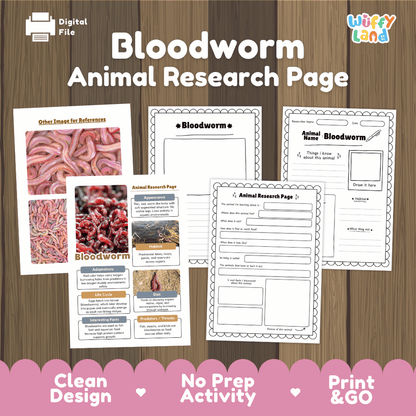Bloodworm Animal Research Page and Worksheets