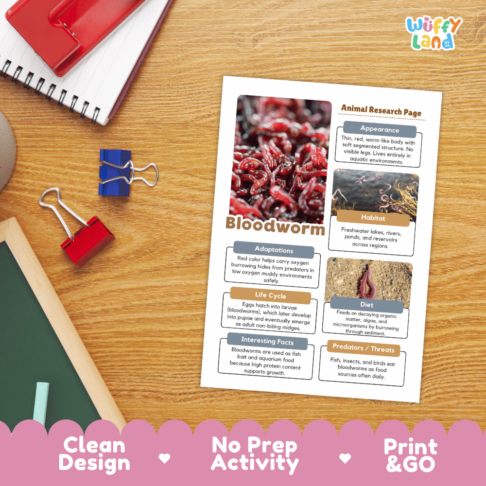Bloodworm Animal Research Page and Worksheets
