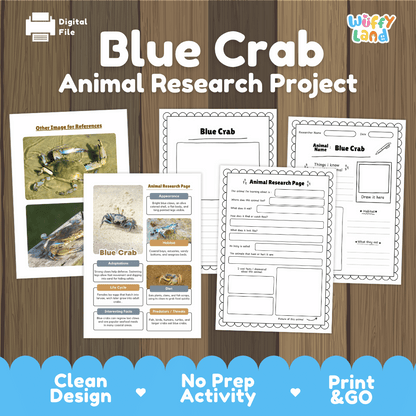 Blue Crab Animal Research Project and Worksheets Print and Go Activity