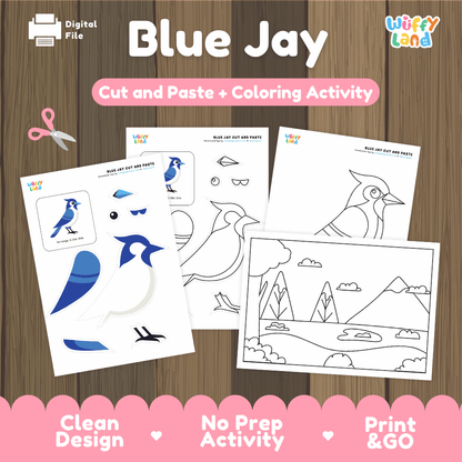 Blue Jay Cut and Paste Craft and Coloring Pages Activity Worksheets