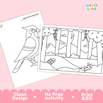 Blue Jay Cut and Paste Craft and Coloring Pages Activity Worksheets
