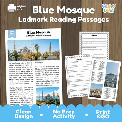 Blue Mosque Landmark Reading Passages and Comprehension Worksheets