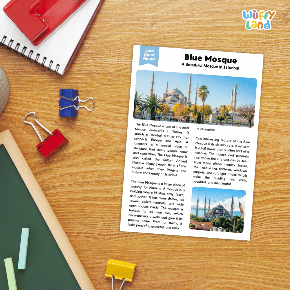 Blue Mosque Landmark Reading Passages and Comprehension Worksheets
