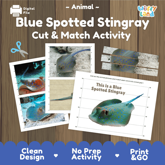Blue Spotted Stingray Cut and Match Activity Worksheets | Ocean Animal Puzzle Printables