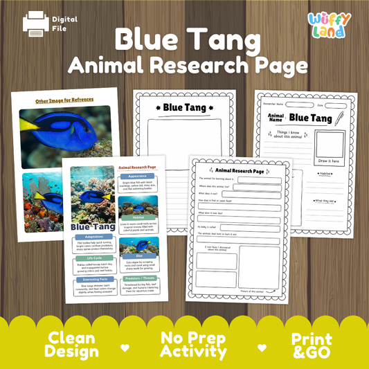 Clean design no prep print and go blue tang dory fish marine fish animal life cycle study printable PDF pack for elementary science