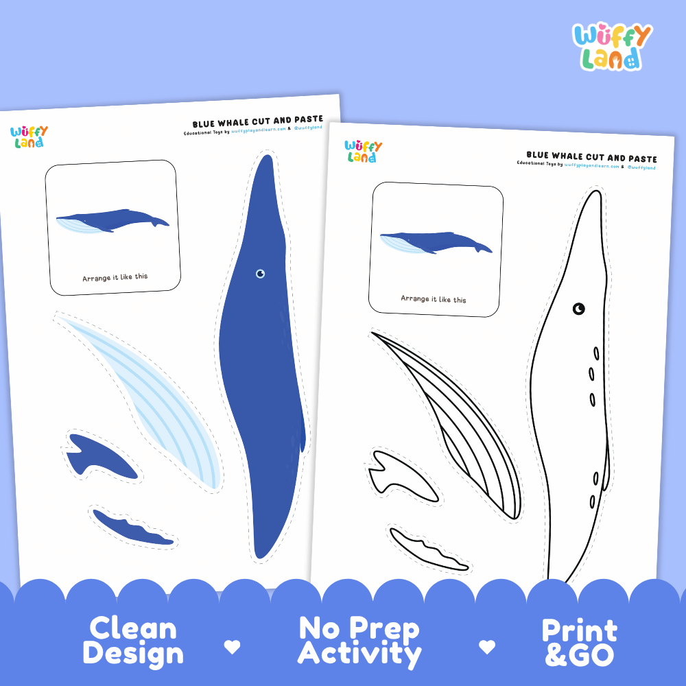 Blue Whale Cut and Paste Craft and Coloring Pages Activity Worksheets
