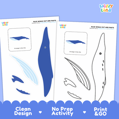 Blue Whale Cut and Paste Craft and Coloring Pages Activity Worksheets