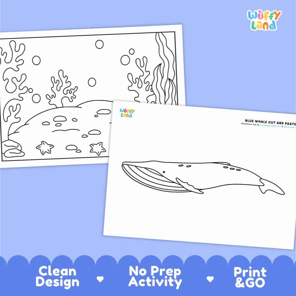 Blue Whale Cut and Paste Craft and Coloring Pages Activity Worksheets