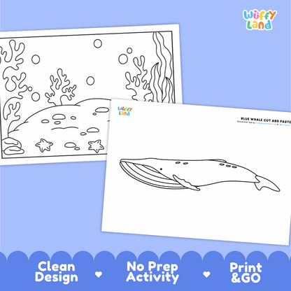Blue Whale Cut and Paste Craft and Coloring Pages Activity Worksheets