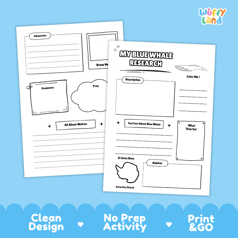 Blue Whale Science and Writing Craft Activity Worksheets