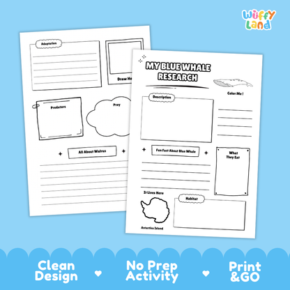 Blue Whale Science and Writing Craft Activity Worksheets