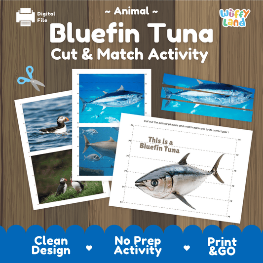 Bluefin Tuna Cut and Match Activity Worksheets | Ocean Fish Animal Puzzle Printables