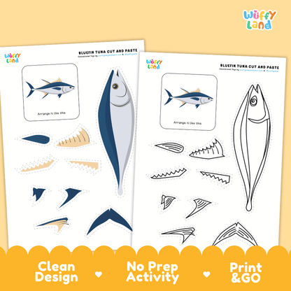 Bluefin Tuna Cut and Paste Craft and Coloring Pages Activity Worksheets