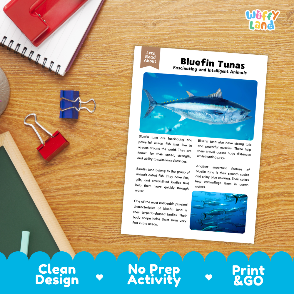Bluefin Tuna Reading Passage and Comprehension Questions with Answer Key Worksheets