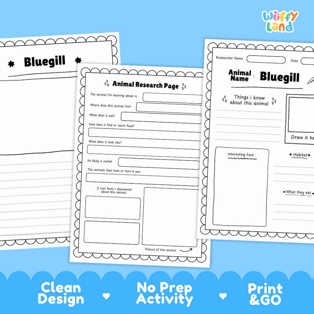 Bluegill Animal Research Page and Worksheets