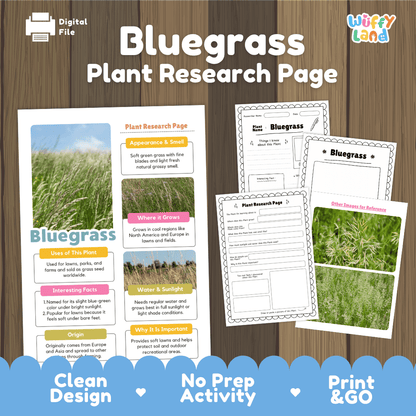 Bluegrass Plant Research Page Worksheets and Fact Sheet