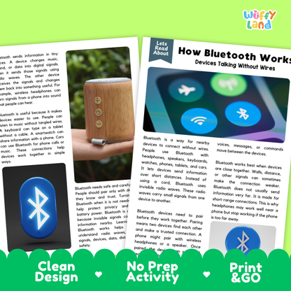 Complete teacher answer key worksheet with model responses for Bluetooth reading comprehension questions