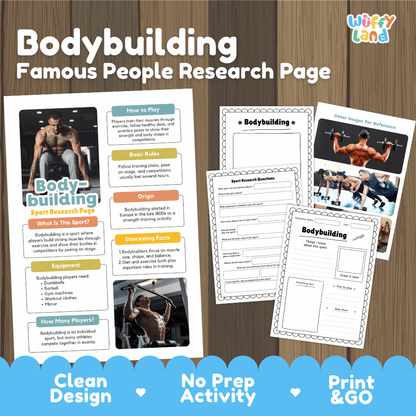 Bodybuilding Sport Research Project Worksheets and Fact Sheet