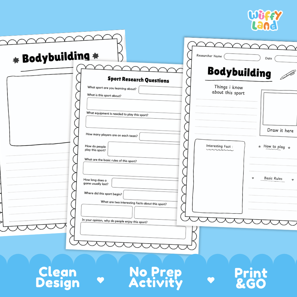 Bodybuilding Sport Research Project Worksheets and Fact Sheet
