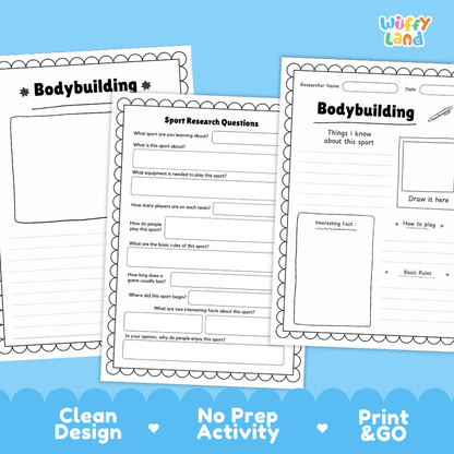 Bodybuilding Sport Research Project Worksheets and Fact Sheet