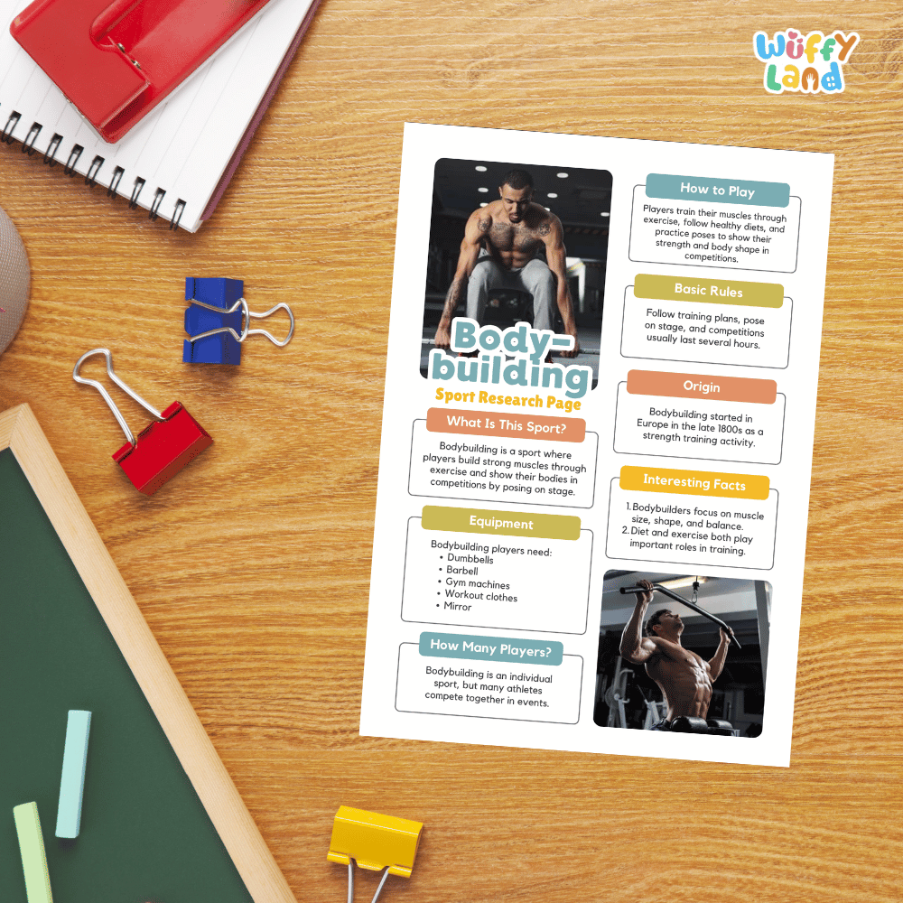 Bodybuilding Sport Research Project Worksheets and Fact Sheet