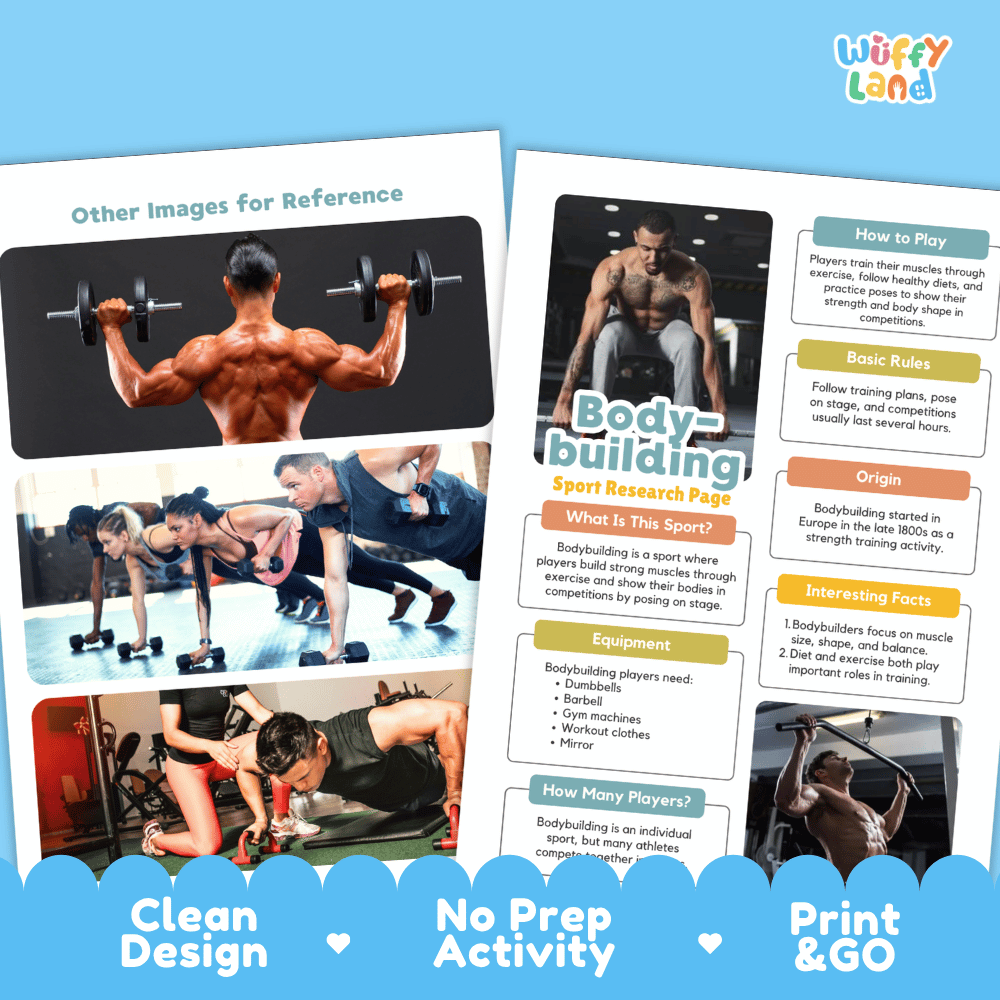 Bodybuilding Sport Research Project Worksheets and Fact Sheet