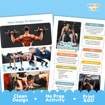 Bodybuilding Sport Research Project Worksheets and Fact Sheet