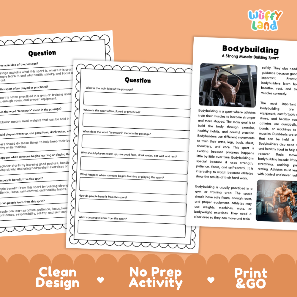 Bodybuilding Sports Reading Passage and Comprehension Questions Worksheets