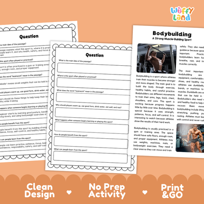 Bodybuilding Sports Reading Passage and Comprehension Questions Worksheets