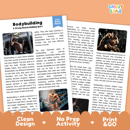 Bodybuilding Sports Reading Passage and Comprehension Questions Worksheets
