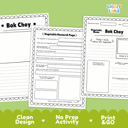Bok Choy Vegetable Research Page Worksheets