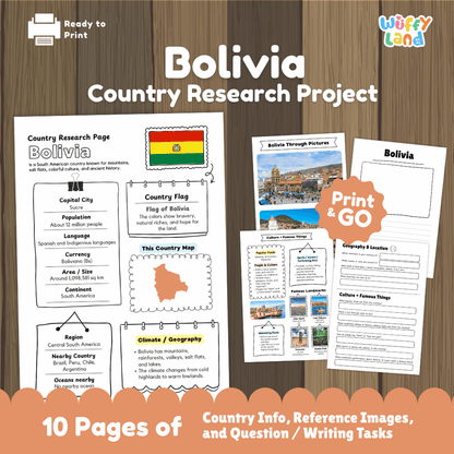 Bolivia Country Research Project Worksheets and Activity Pages