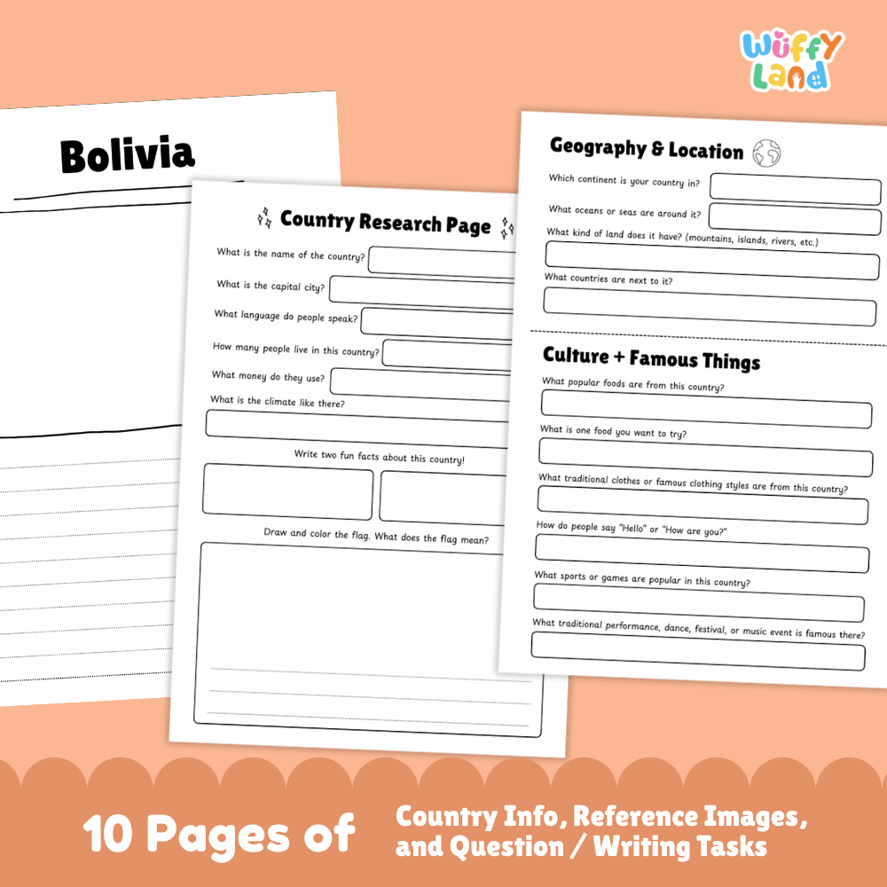 Bolivia Country Research Project Worksheets and Activity Pages