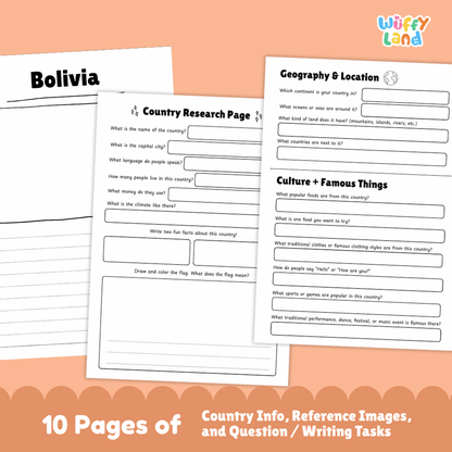 Bolivia Country Research Project Worksheets and Activity Pages